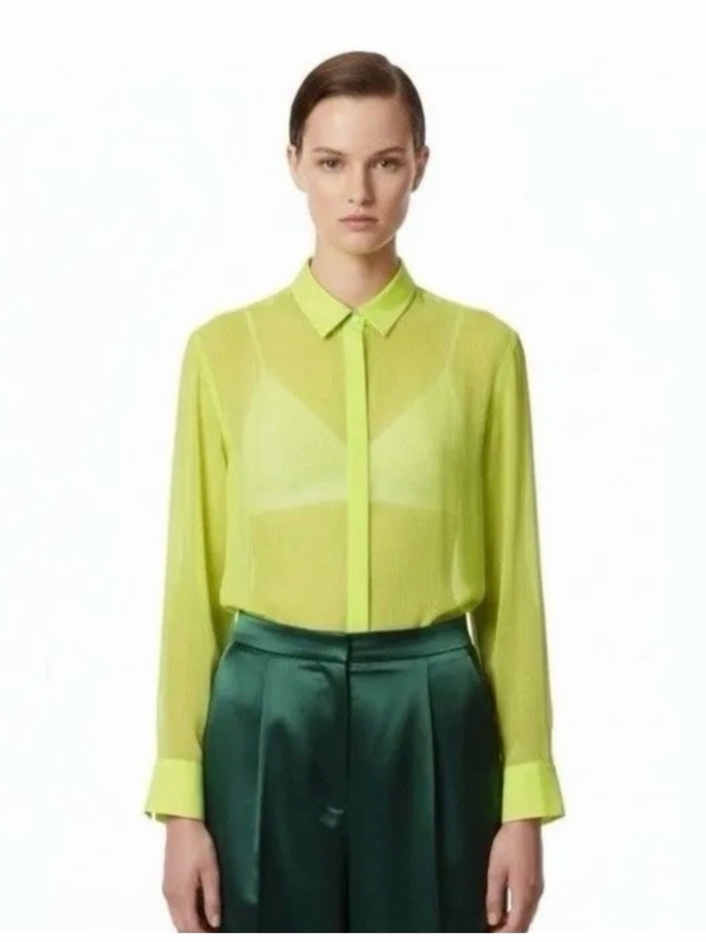 Wildfang The Empower Neon Lime Sheer Button-Up Blouse - Size M